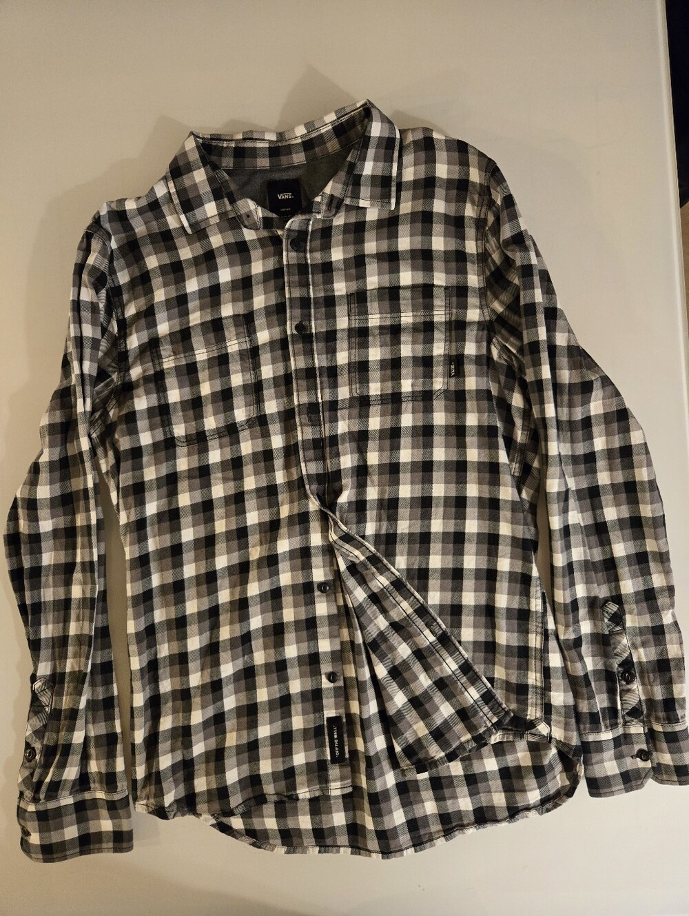 Vans Off The Wall Plaid Flannel Shirt Black Grey Medium Slim Fit